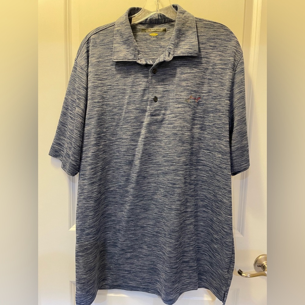 Greg Norman Play dry polo shirt attack life shark blue & white men’s extra Large
